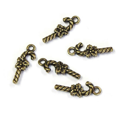 TierraCast Candy Cane Charm / 5 Pack / pewter with a brass oxide finish