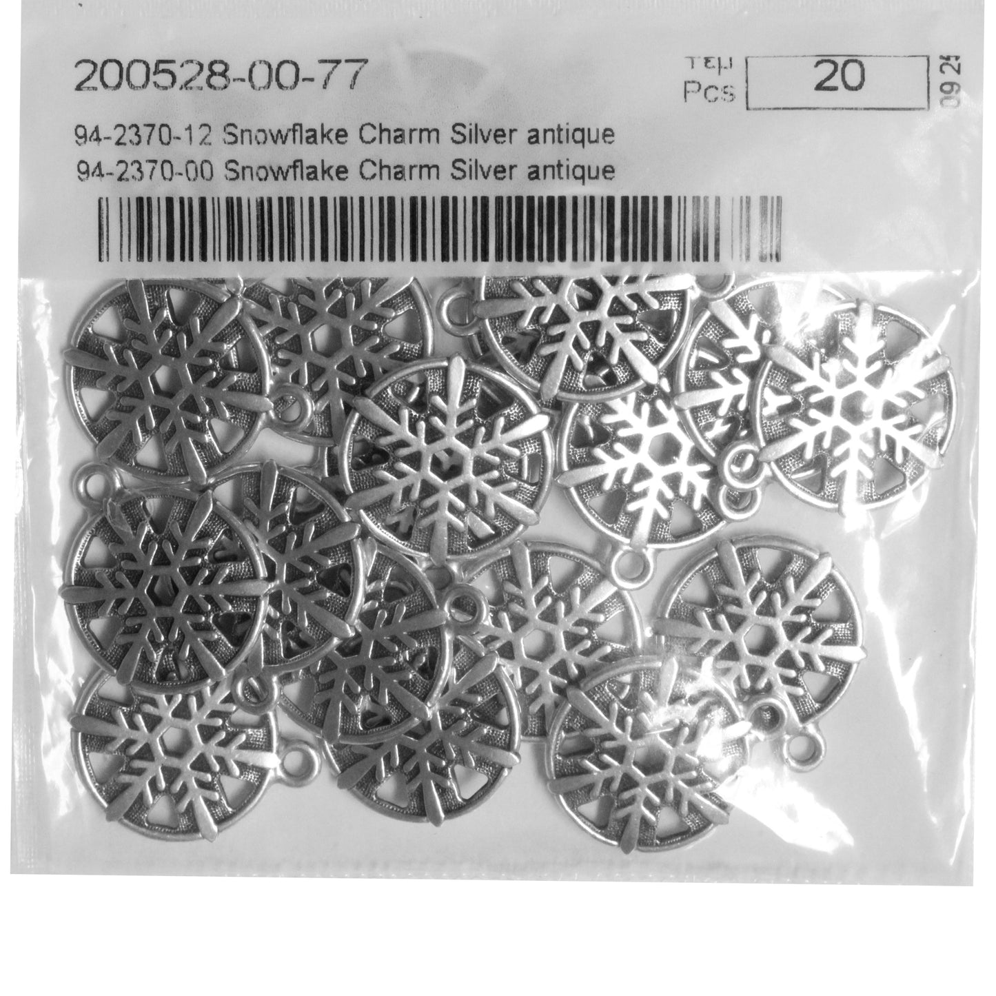 TierraCast 24mm Snowflake Charm  / pewter with antique silver finish