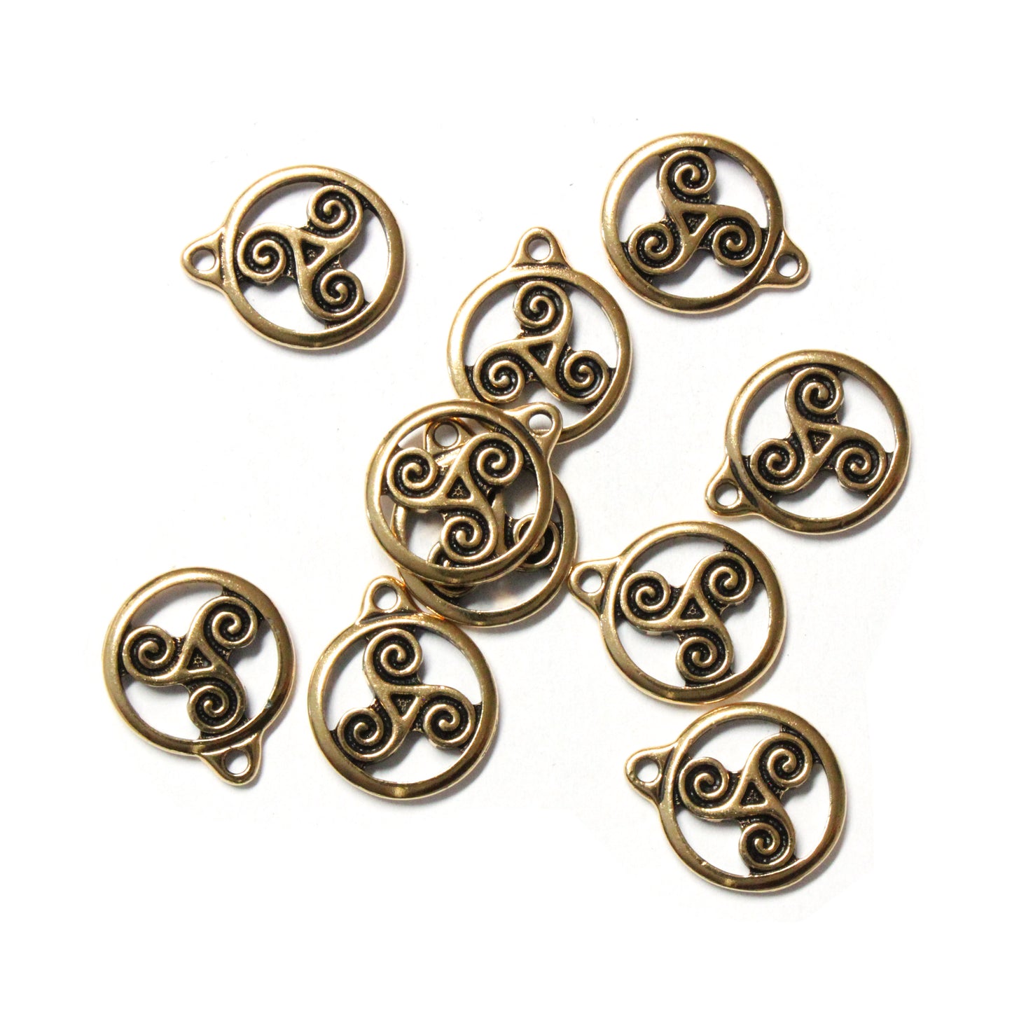 TierraCast 19mm Triskele Charm / 10 Pack / pewter with antique gold finish