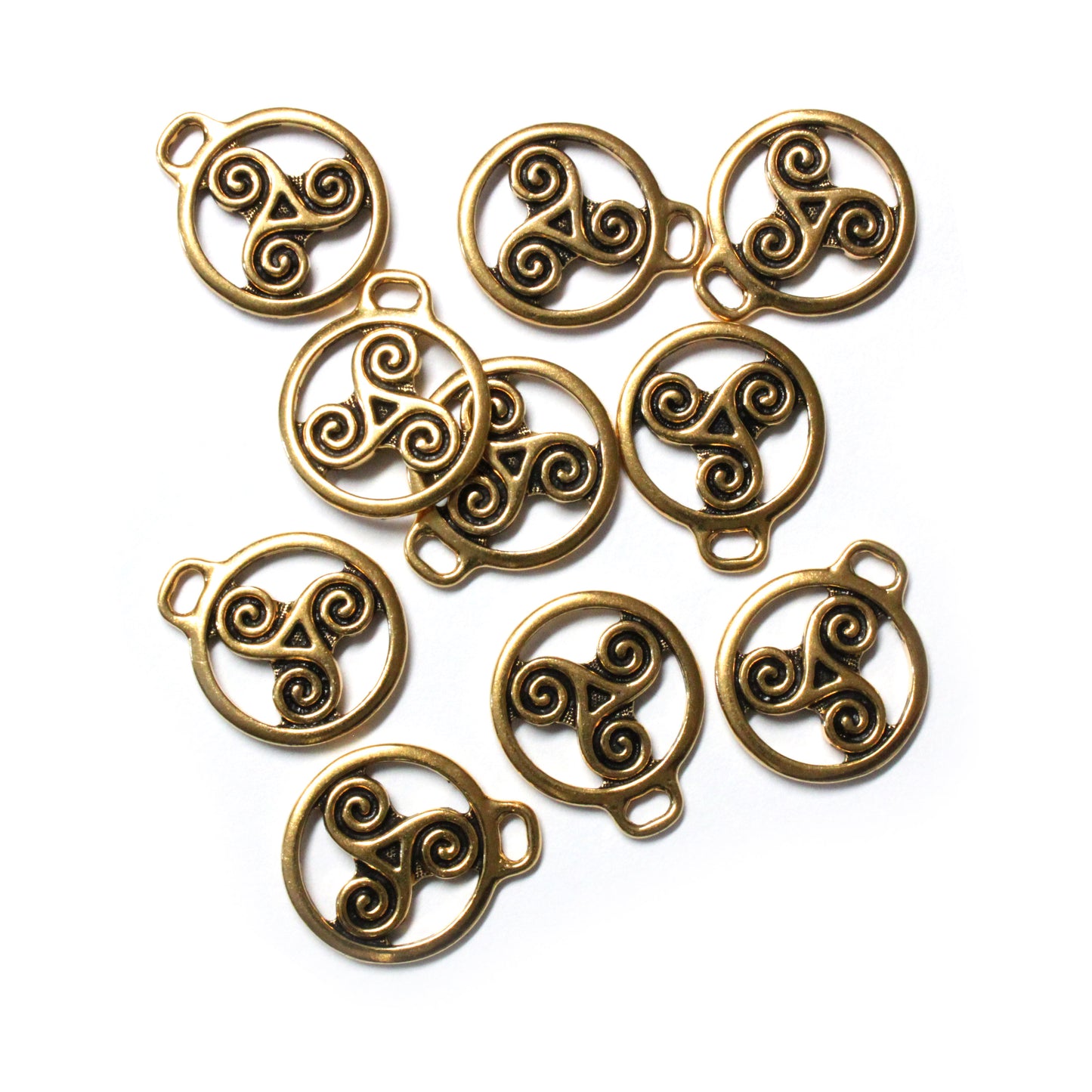 TierraCast 26mm Triskele Charm / 10 Pack / pewter with antique gold finish