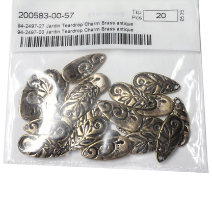 TierraCast 22mm Jardin Teardrop Charm / pewter with a brass oxide finish