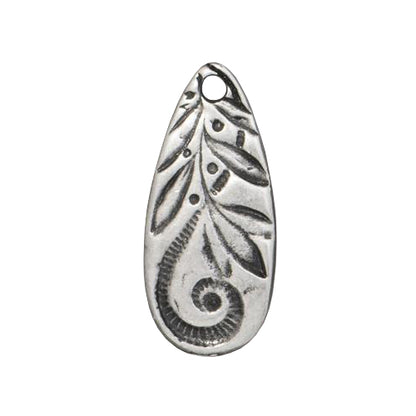 TierraCast 22mm Jardin Teardrop Charm / pewter with an antique pewter finish
