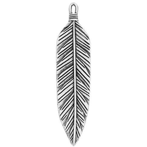 TierraCast 3 Inch Feather Pendant / pewter with antique silver finish 