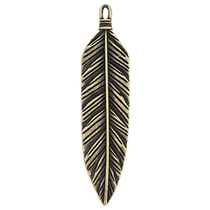 TierraCast 3 Inch Feather Pendant / pewter with antique brass finish