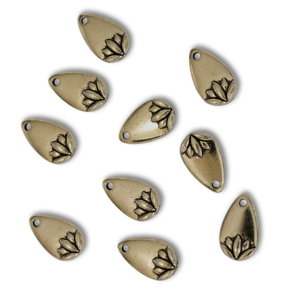 TierraCast Lotus Petal Charm / 10 Pack / pewter with brass oxide finish