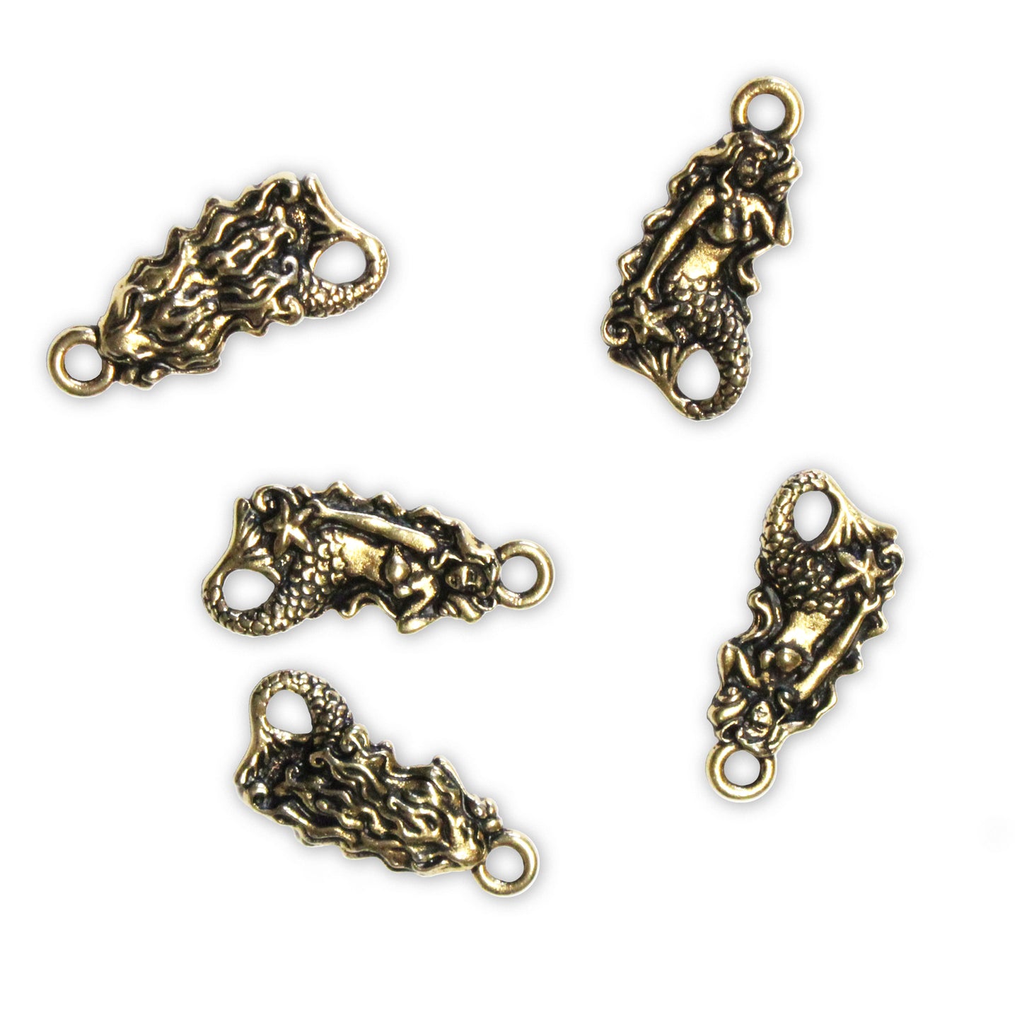 TierraCast Mermaid Charm / 5 Pack / pewter with antique gold finish