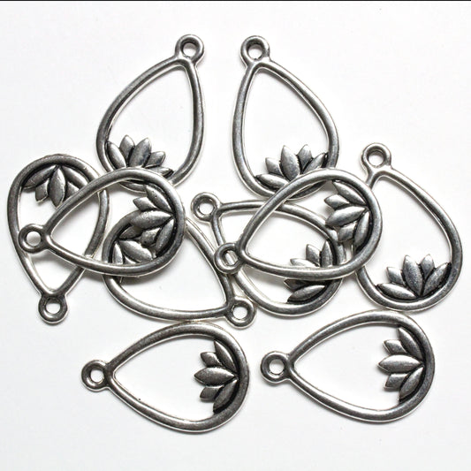 TierraCast Lotus Teardrop Charm / 10 Pack / pewter with antique silver finish