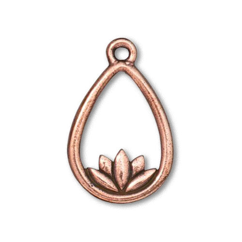 TierraCast Lotus Teardrop Charm / pewter with antique copper finish