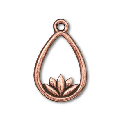 TierraCast Lotus Teardrop Charm / 10 Pack / pewter with antique copper finish