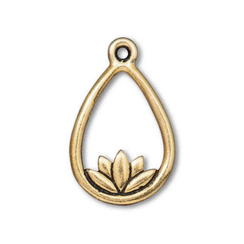 TierraCast Lotus Teardrop Charm / 10 Pack / pewter with antique gold finish