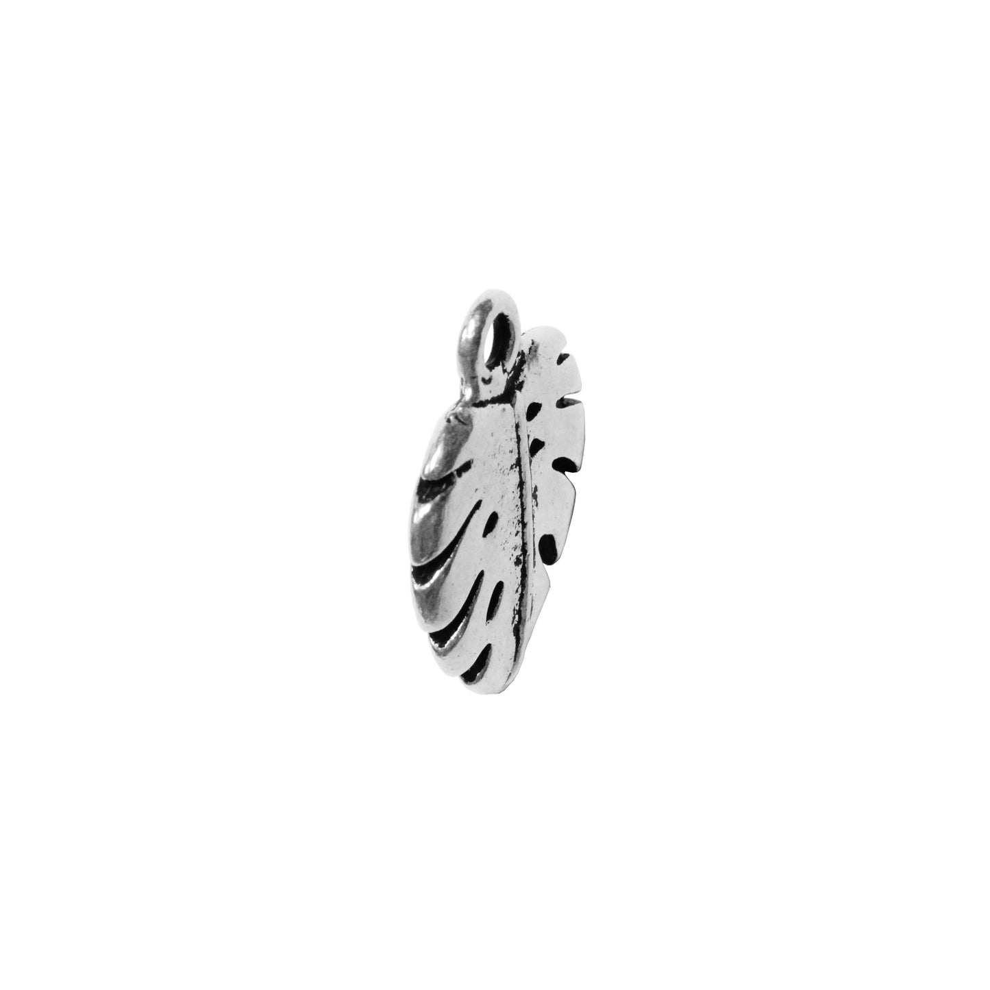 TierraCast Monstera Charm / pewter with antique silver finish / side view
