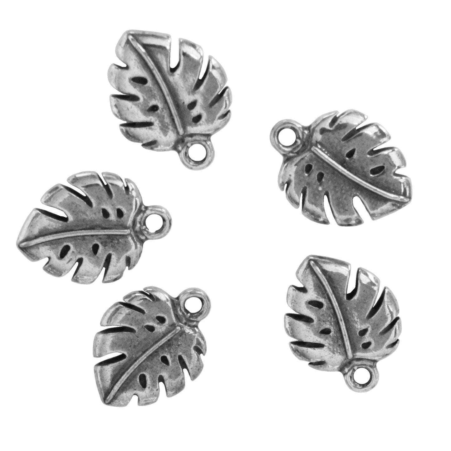 TierraCast Monstera Charm / 5 Pack / pewter with antique silver finish