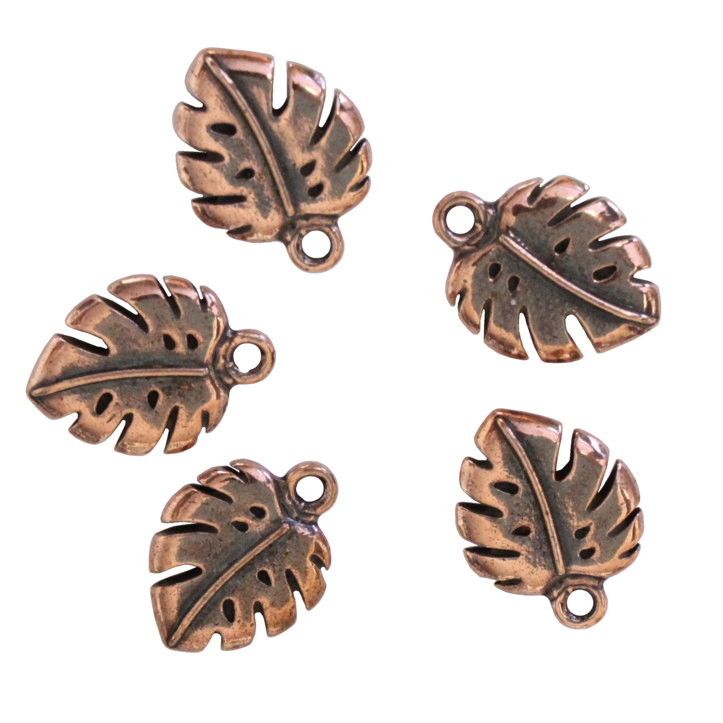 TierraCast Monstera Charm / 5 Pack / pewter with antique copper finish