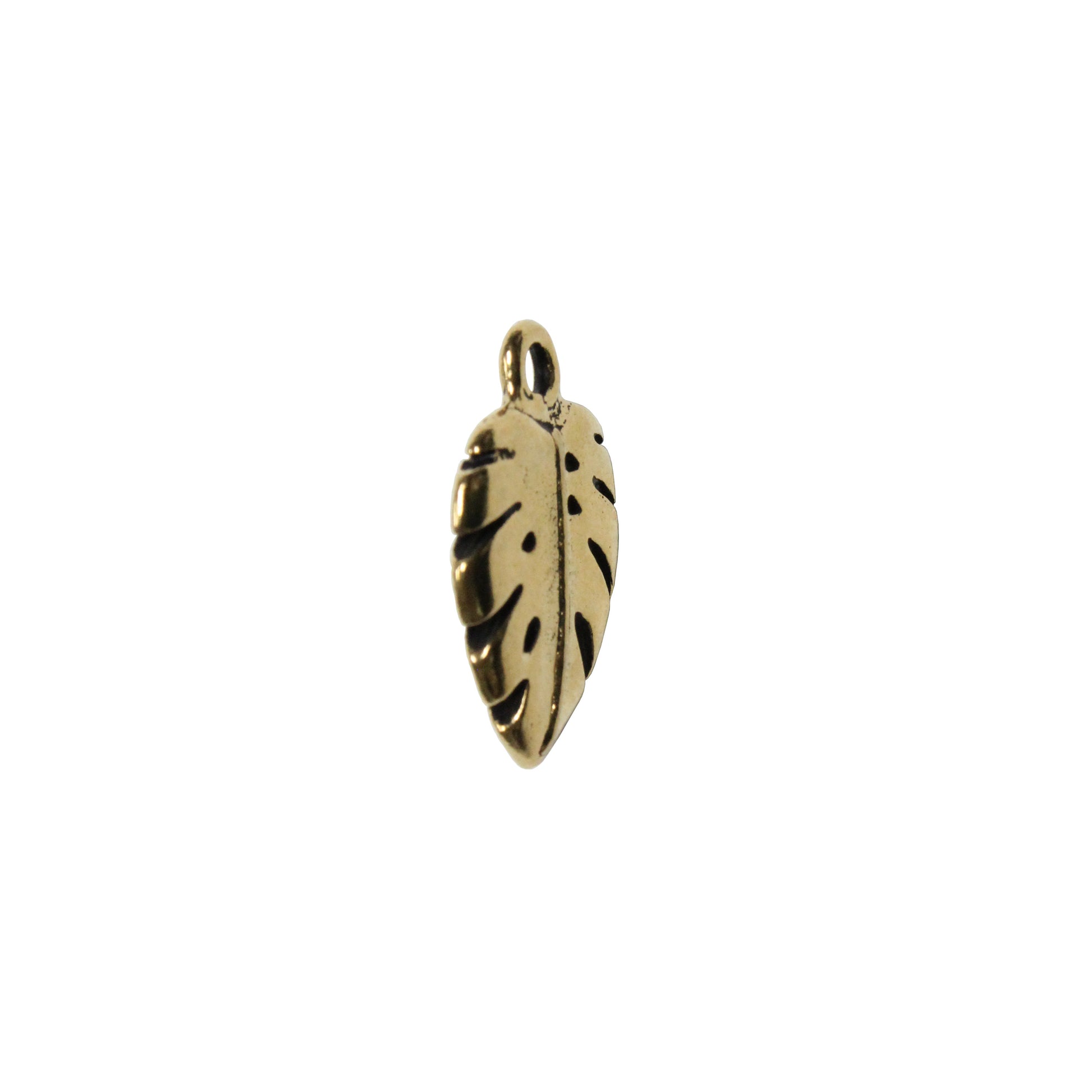 TierraCast Monstera Charm / pewter with antique gold finish / side view