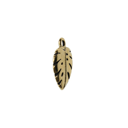 TierraCast Monstera Charm / pewter with antique gold finish / side view