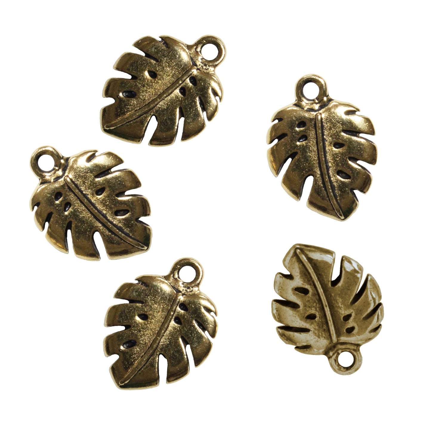 TierraCast Monstera Charm / 5 Pack / pewter with antique gold finish