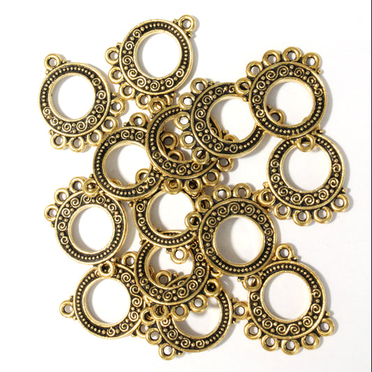 TierraCast Spiral and Beads 5 to 1 Link / 14 Pack / pewter with antique gold finish