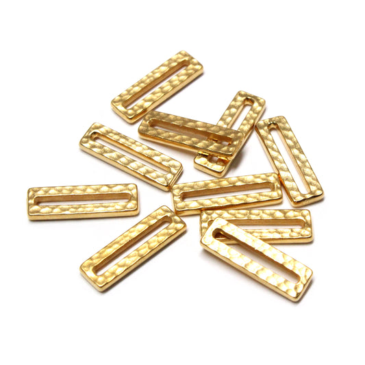 TierraCast Hammertone Rectangle Link / 10 Pack / pewter with a bright gold finish