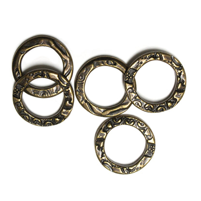 TierraCast 21mm Flora Ring Link / 5 Pack / pewter with a brass oxide finish