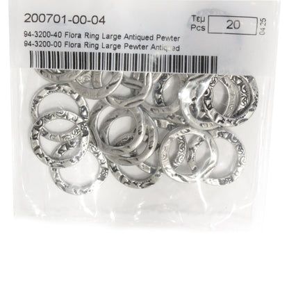 TierraCast 21mm Flora Ring Link / 20 Pack / pewter with an antique finish