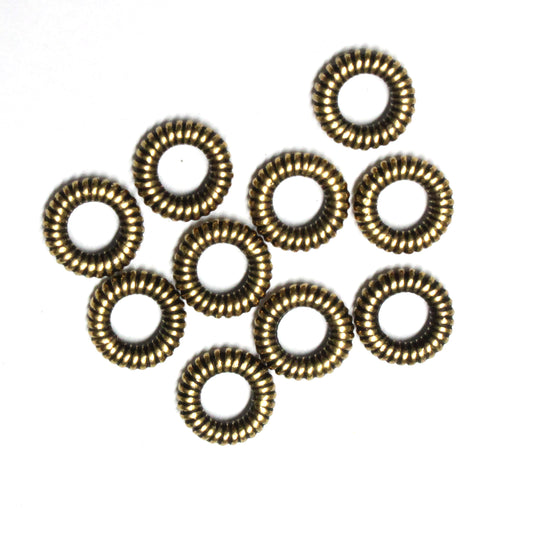 TierraCast 10mm Coiled Ring Bead / 10 Pack / pewter with antique gold finish