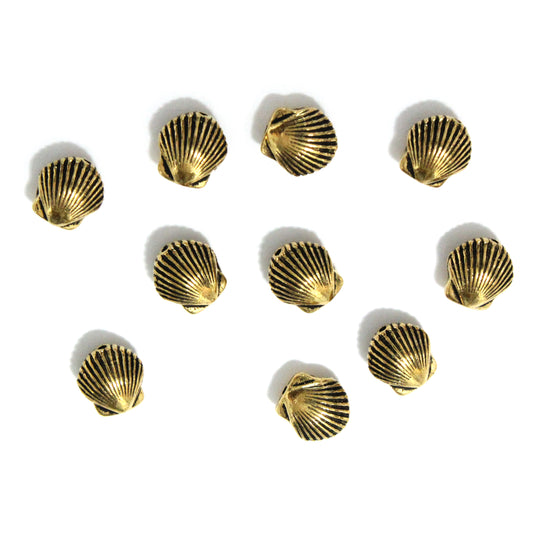 TierraCast 9mm Shell Bead / 10 Pack / pewter with antique gold finish