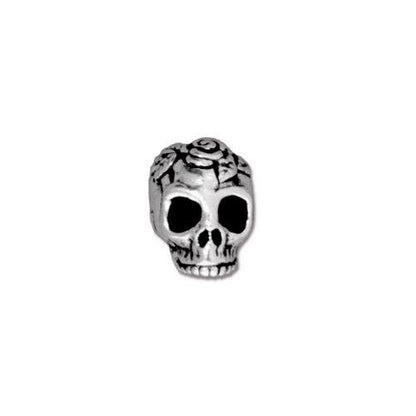 TierraCast Rose Skull Bead / pewter with antique silver finish