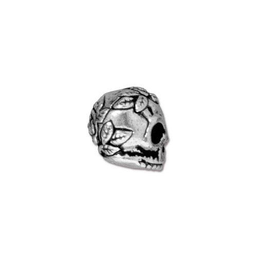TierraCast Rose Skull Bead / pewter with antique silver finish / side view