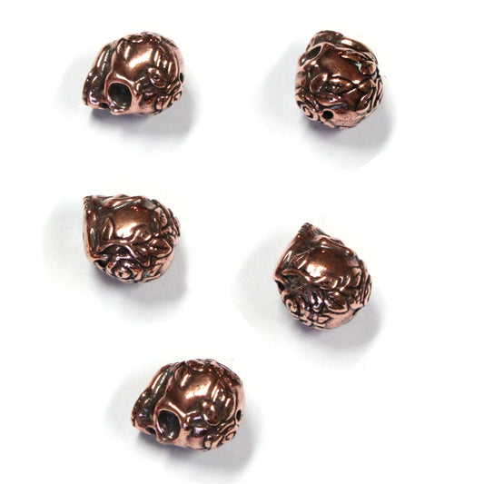 TierraCast Rose Skull Bead / 5 Pack / pewter with antique copper finish