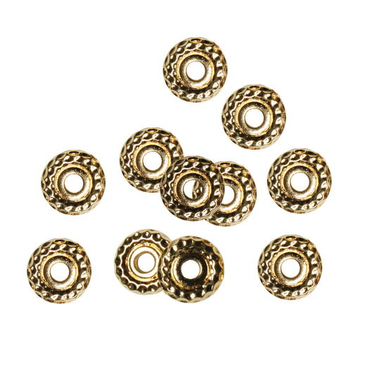 TierraCast 10mm Hammertone Large Hole Bead/ 10 Pack / pewter with a bright gold finish