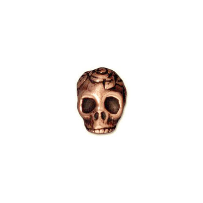 TierraCast Rose Skull Large Hole Bead / pewter with antique copper finish