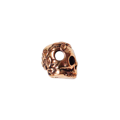 TierraCast Rose Skull Large Hole Bead / pewter with antique copper finish / side view