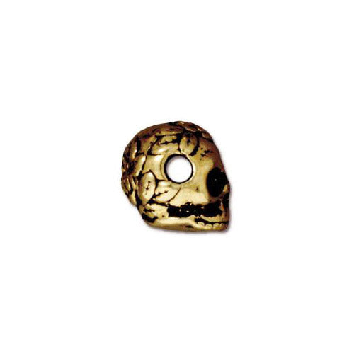 TierraCast Rose Skull Large Hole Bead / pewter with antique gold finish / side view