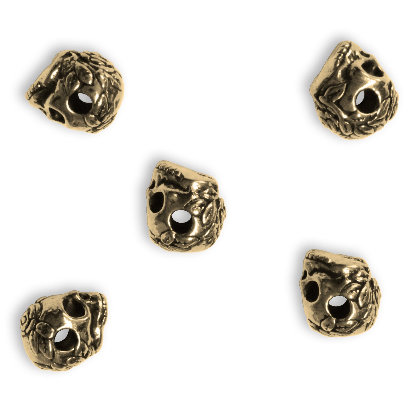 TierraCast Rose Skull Large Hole Bead / 5 Pack / pewter with antique gold finish