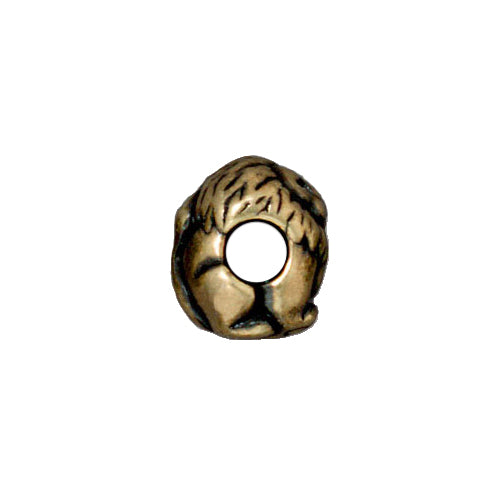 TierraCast Lion Euro Bead / pewter with a brass oxide finish / large hole bead / side view