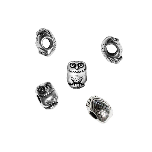 TierraCast Owl Euro Bead / 5 Pack / pewter with antique silver finish / large hole bead