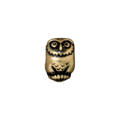 TierraCast Owl Euro Bead / 5 Pack /  pewter with a brass oxide finish / large hole bead