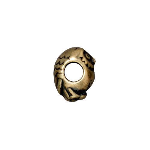 TierraCast Owl Euro Bead / 5 Pack /  pewter with a brass oxide finish / large hole bead