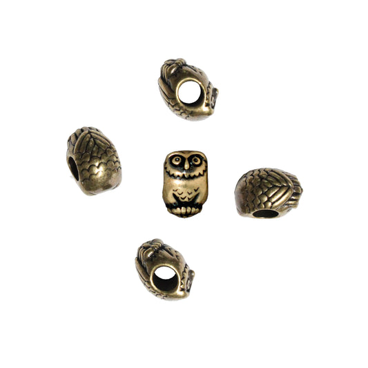 TierraCast Owl Euro Bead / 5 Pack /  pewter with a brass oxide finish / large hole bead