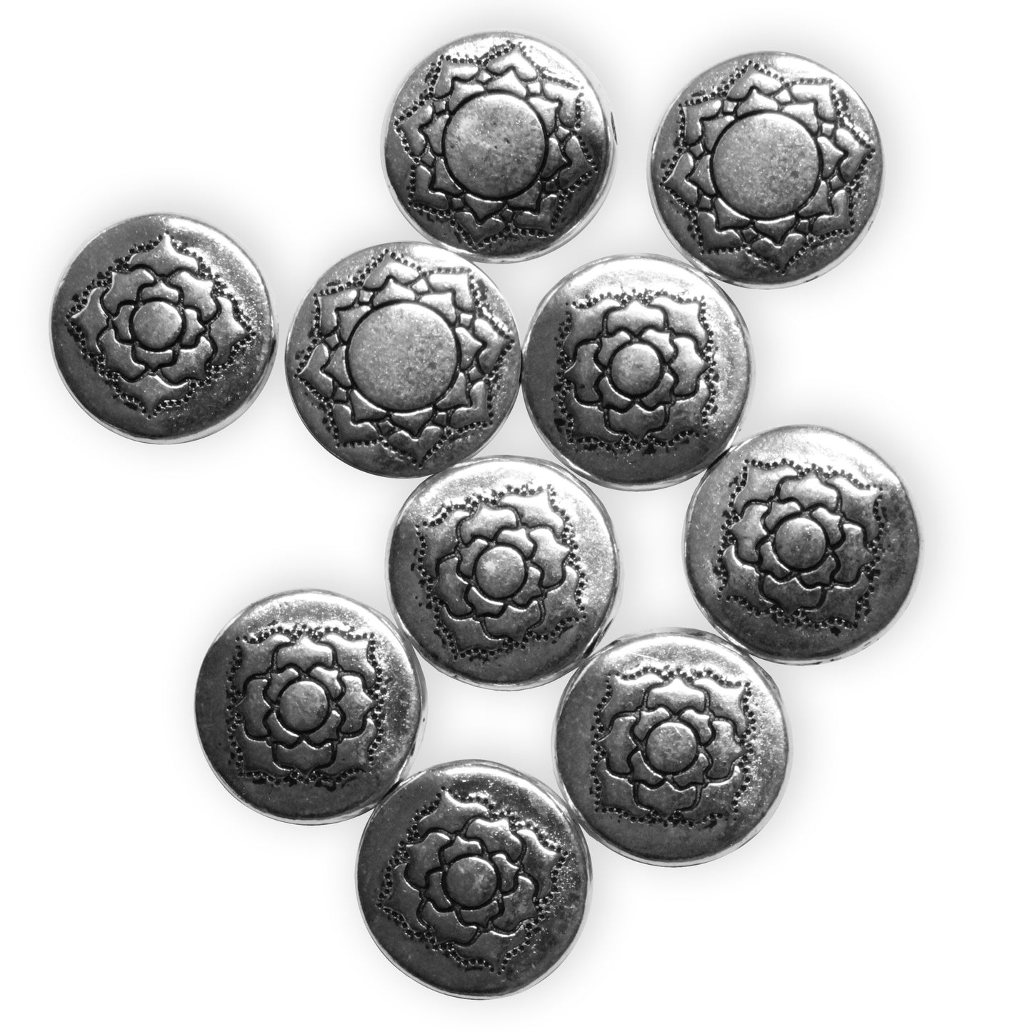 TierraCast 14mm Lotus Puffed Bead / 10 Pack / pewter with antique silver finish