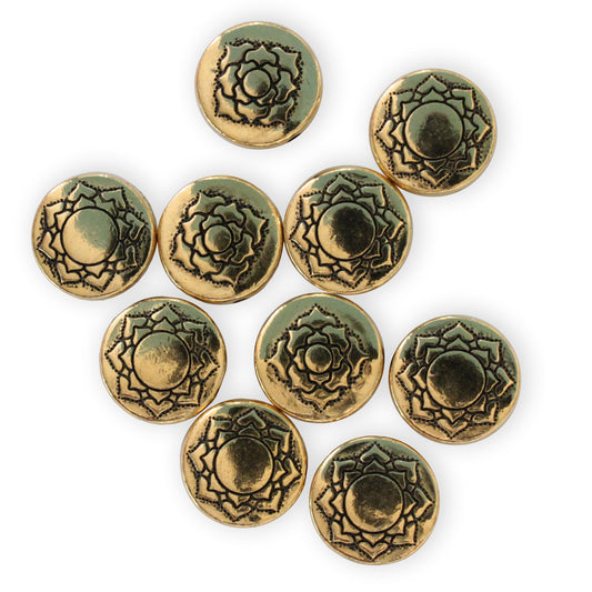 TierraCast 14mm Lotus Puffed Bead / 10 Pack / pewter with antique gold finish