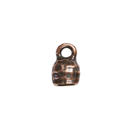 TierraCast 4 x 2mm Distressed Crimp End Cap / pewter with an antiqued copper finish / side view