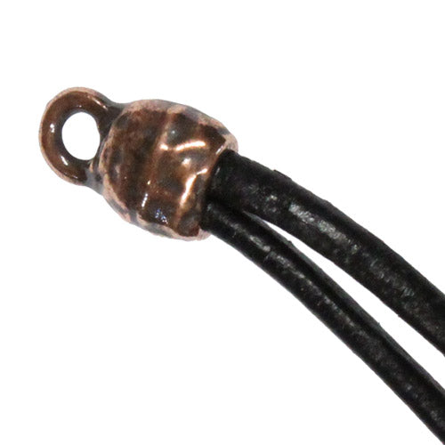 TierraCast 4 x 2mm Distressed Crimp End Cap / pewter with an antiqued copper finish / with 2mm leather cord