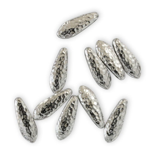 TierraCast Hammertone Dagger Bead / 10 Pack / plated pewter with a bright rhodium finish