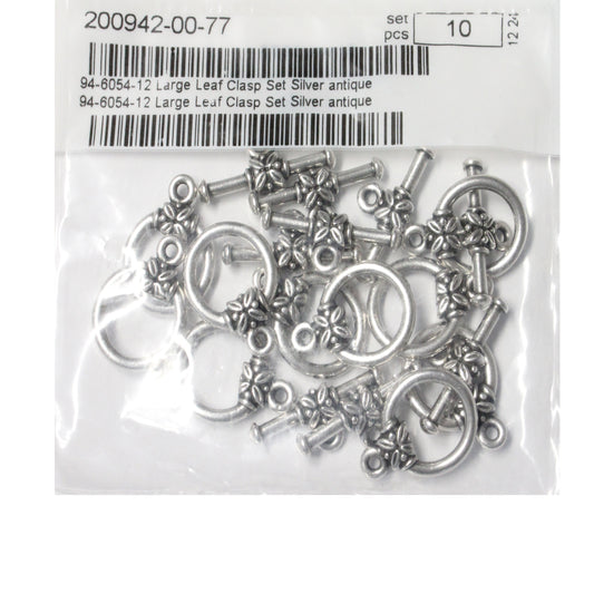 TierraCast Leaf Toggle Clasp – pewter with antique silver finish - for nature-inspired, woodland, or vintage-styled jewelry