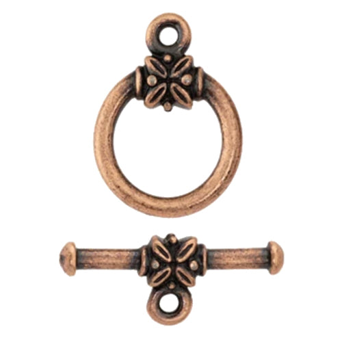 TierraCast Leaf Toggle Clasp – pewter with antique copper finish - for nature-inspired, woodland, or vintage-styled jewelry