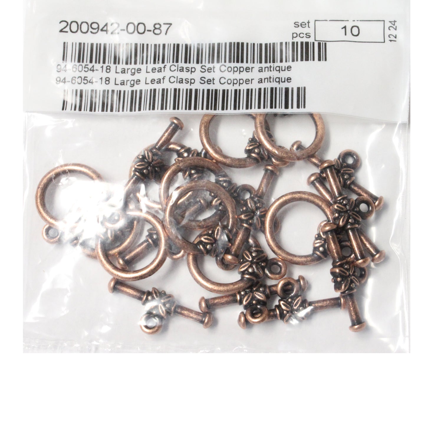 TierraCast Leaf Toggle Clasp – pewter with antique copper finish - for nature-inspired, woodland, or vintage-styled jewelry