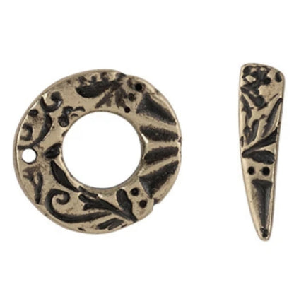 TierraCast Flora Toggle Clasp / pewter with a brass oxide finish