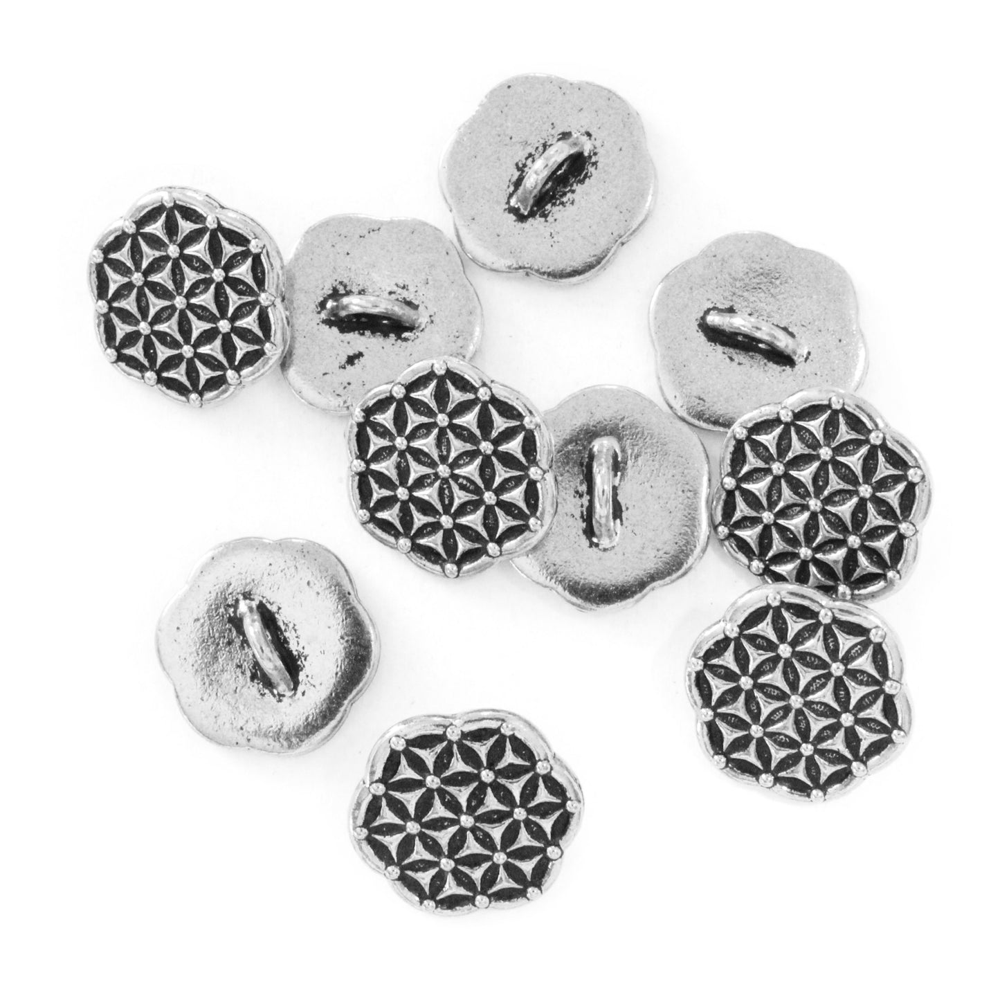 TierraCast Flower of Life Button / 10 Pack / pewter with antique silver finish