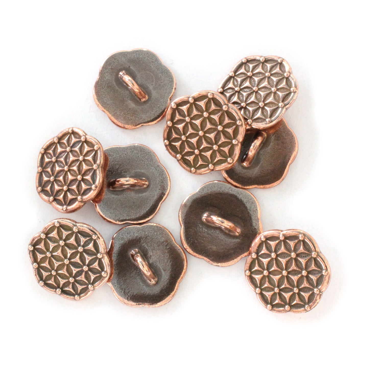 TierraCast Flower of Life Button / 10 Pack / pewter with antique copper finish